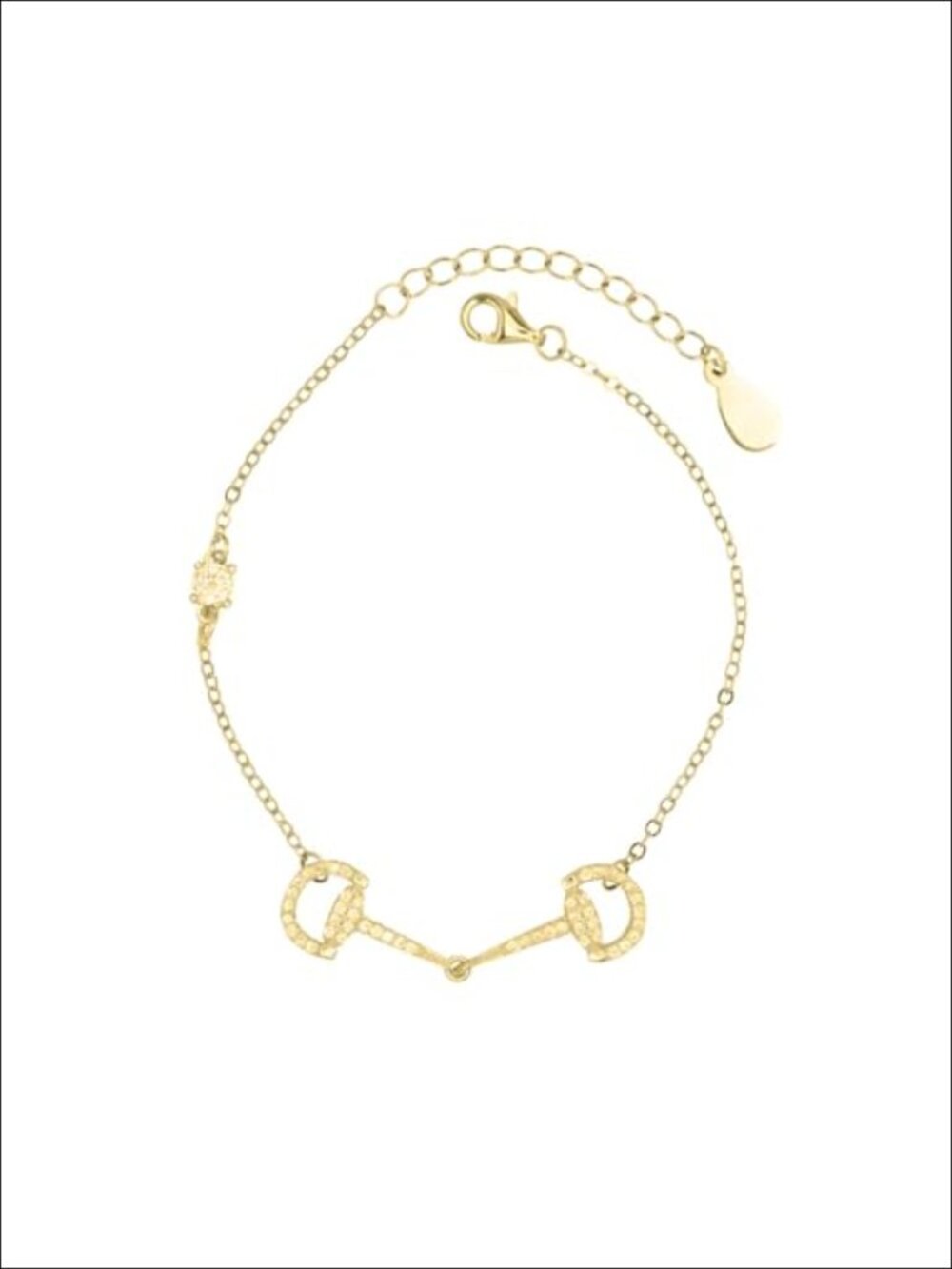 18K Gold Plated Brass Horsebit Charm Bracelet with Cubic Zirconia
